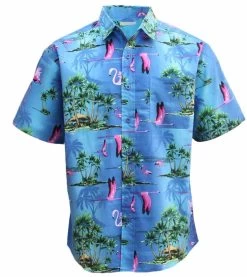 New Adults Kids Cotton Hawaiian Beach Shirt Cool Dry Tropical Summer Casual Tops - Flying Flamingo (