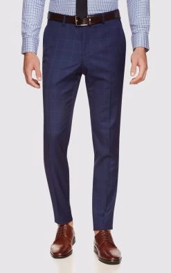Oxford Men's Byron Wool Stretch Check Trousers - Navy