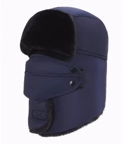 Catzon Winter Hats For Men Windproof Warm Hat With Ear Flaps For Skiing And Outdoor Riding-Neck Navy