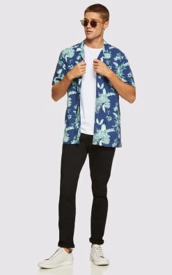 Oxford Men's Putney Floral Printed Short Sleeve Shirt - Green/Blue -Fashion Menswear Shop bd67a18ccd64ebe445c48210952fccb8