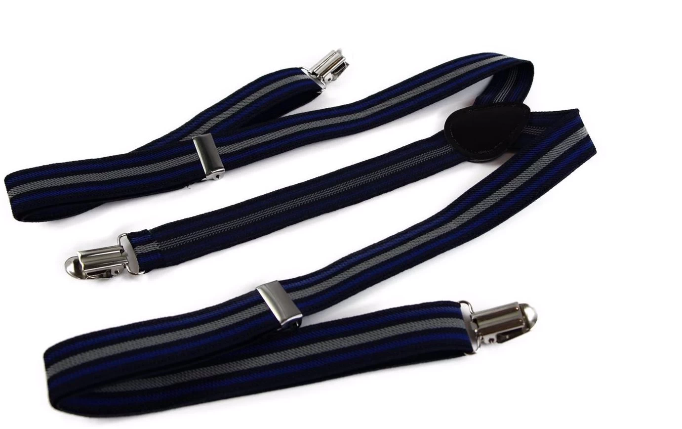 Mens Adjustable Black, Navy & Grey Striped Patterned Suspenders 3 Mens Adjustable Black, Navy & Grey Striped Patterned Suspenders - Image 3