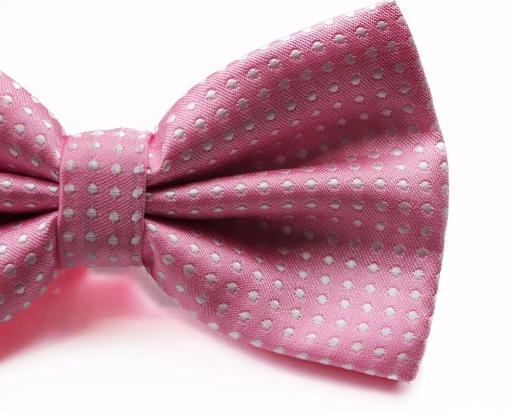 Mens Light Pink Plain Coloured Bow Tie With White Polka Dots 3 Mens Light Pink Plain Coloured Bow Tie With White Polka Dots - Image 3