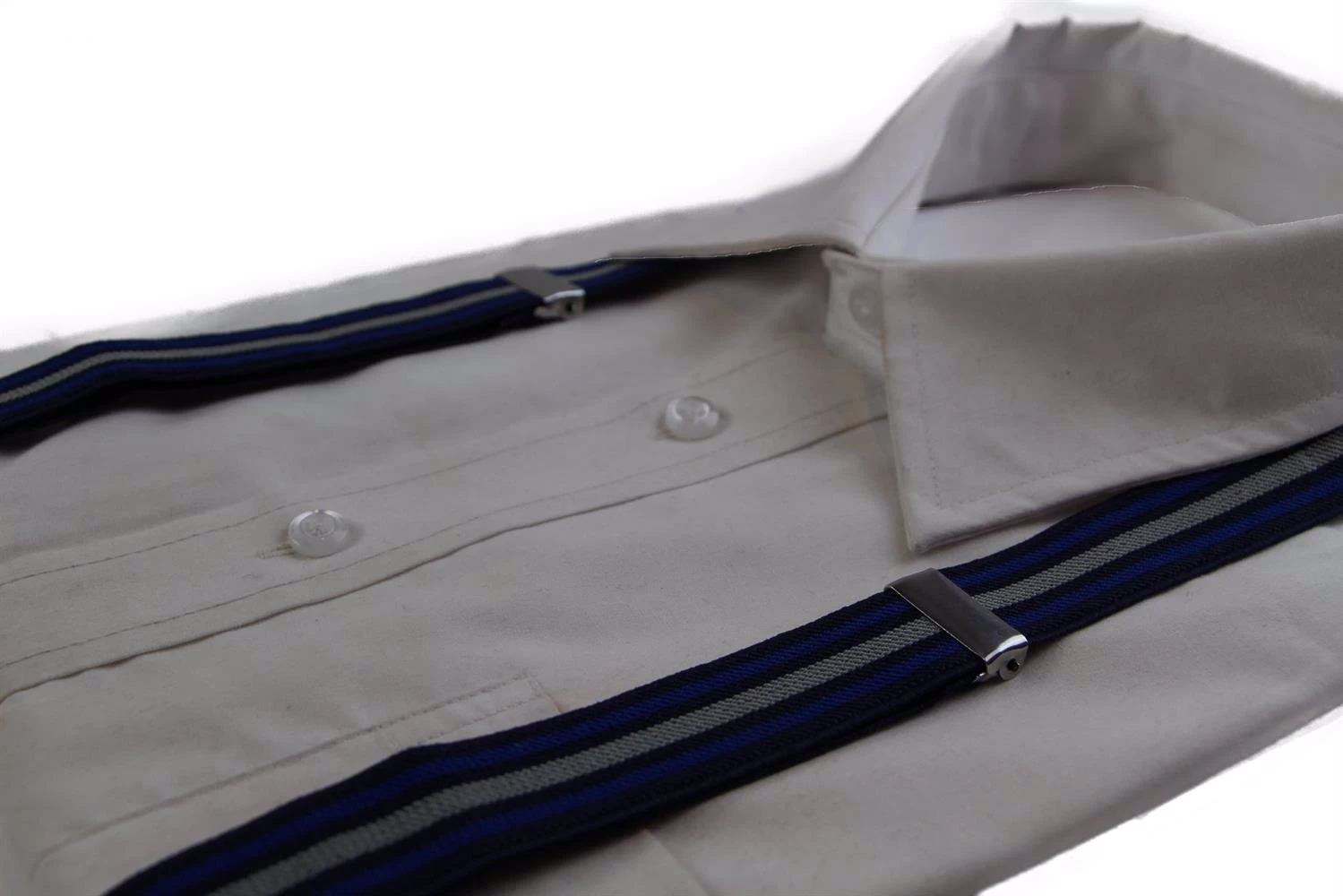 Mens Adjustable Black, Navy & Grey Striped Patterned Suspenders 1 Mens Adjustable Black, Navy & Grey Striped Patterned Suspenders