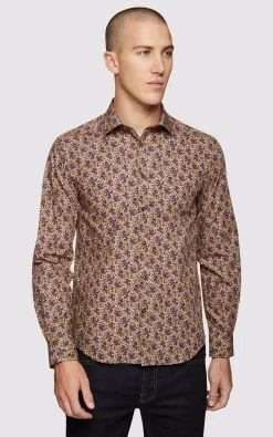 Oxford Men's Kenton Floral Printed Luxury Shirt - Tan Multi