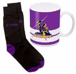 Melbourne Storm NRL Ceramic Coffee Mug Cup & Jacquard Knit Socks