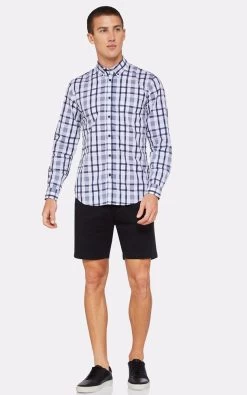 Oxford Men's Uxbridge Checked Shirt - Navy/White -Fashion Menswear Shop c5487704d7b649a5891686e6e4b99ef7