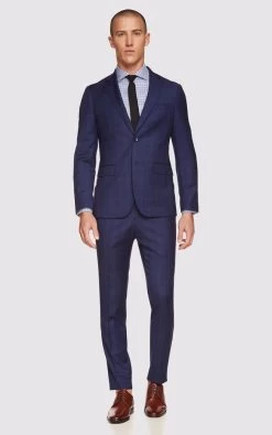 Oxford Men's Byron Wool Stretch Check Trousers - Navy -Fashion Menswear Shop c566b0098f6e6f0844191ebbc6940eff