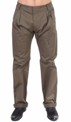 GF Ferre Green Cotton Stretch Comfort Fit Pants