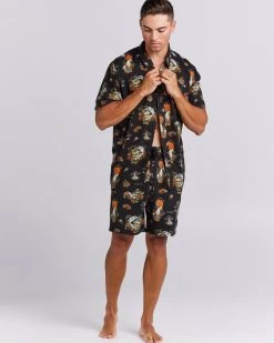 Mens The Mad Hueys Loose In Paradise Woven Shirt - VINTAGE BLACK -Fashion Menswear Shop c928f869c2de7494385c8057c1b7a0e9
