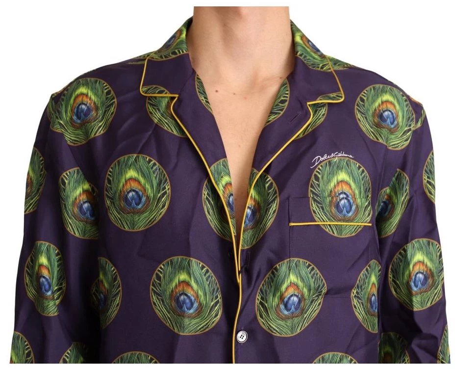 Dolce & Gabbana Dolce Gabbana Purple Green Logo Silk Mens Top Shirt 5 Dolce & Gabbana Dolce Gabbana Purple Green Logo Silk Mens Top Shirt - Image 5