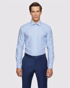 Oxford Men's Islington Regular Fit Checked Shirt - Sky 13 Oxford Men's Islington Regular Fit Checked Shirt - Sky -Fashion Menswear Shop caeb43b46094b79a3c0e899a68e365a7