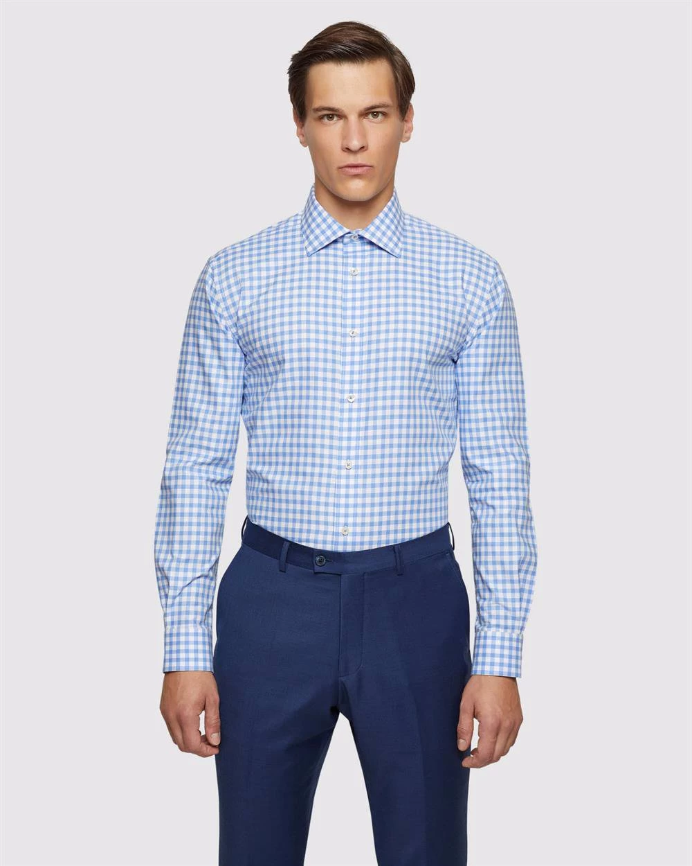 Oxford Men's Islington Regular Fit Checked Shirt - Sky 7 Oxford Men's Islington Regular Fit Checked Shirt - Sky - Image 7