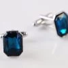 Mens Aqua Rectangle Diamond Cufflinks