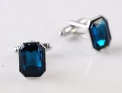 Mens Aqua Rectangle Diamond Cufflinks