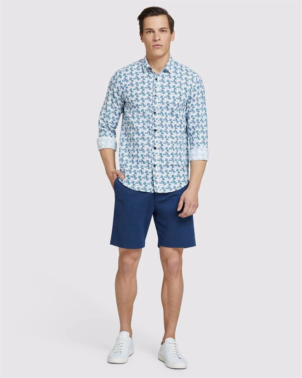 Oxford Men's Kenton Linen Cotton Floral Shirt - White/Aqua 5 Oxford Men's Kenton Linen Cotton Floral Shirt - White/Aqua - Image 5