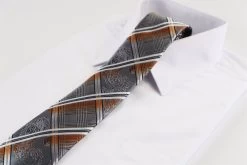 Mens Silver, Black & Orange Patterned 8Cm Neck Tie