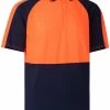 HI VIS Short Sleeve Polo Workwear Shirt Tops Tee Tradie Cool Dry Safety Two Tone - Fluro Orange / Na