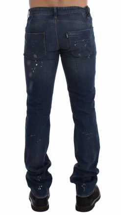 Costume National Blue Wash Paint Slim Fit Pants Jeans -Fashion Menswear Shop d04bef1a496f8e6e23a30b746c2dbf94