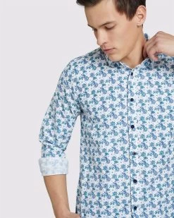 Oxford Men's Kenton Linen Cotton Floral Shirt - White/Aqua 9 Oxford Men's Kenton Linen Cotton Floral Shirt - White/Aqua -Fashion Menswear Shop d19a69b03180196b250d8b3d4478b478
