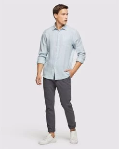 Oxford Men's Holloway Linen Yard Dye Shirt - Aqua -Fashion Menswear Shop d390b006cb6e1a7a383e926b6122d015
