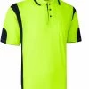 HI VIS Polo Shirts Short Sleeve Work Tops Tee Tradie Safety Workwear Reflective - Fluro Yellow / Nav