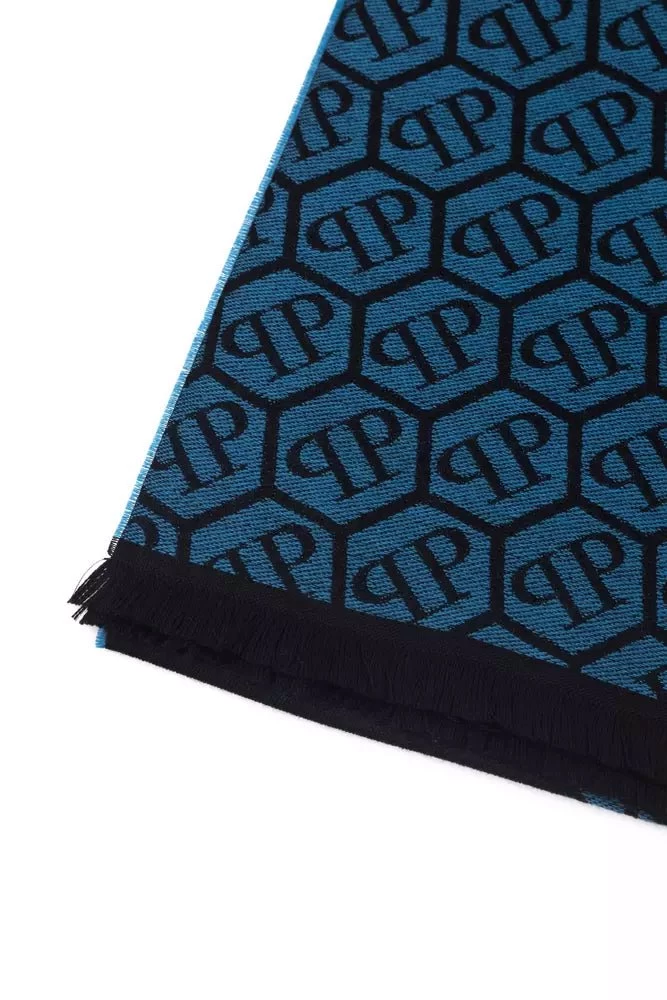 Philipp Plein Blue Wool Scarf 2 Philipp Plein Blue Wool Scarf - Image 2