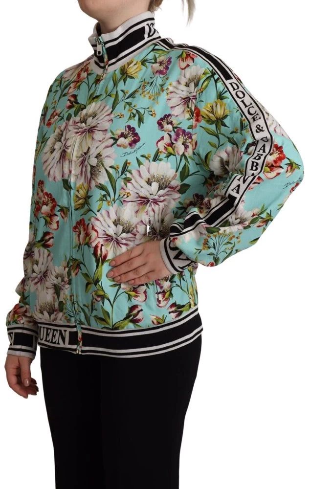 Women Dolce & Gabbana Green Floral Print Zipped Cardigan Sweater 2 Women Dolce & Gabbana Green Floral Print Zipped Cardigan Sweater - Image 2