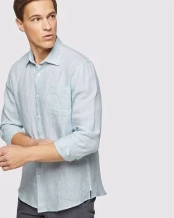 Oxford Men's Holloway Linen Yard Dye Shirt - Aqua -Fashion Menswear Shop db6e55bb12c51d36f0e00d4e592e4912