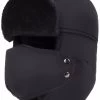 Catzon Winter Hats For Men Windproof Warm Hat With Ear Flaps For Skiing And Outdoor Riding-Black