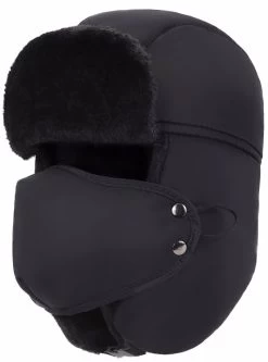Catzon Winter Hats For Men Windproof Warm Hat With Ear Flaps For Skiing And Outdoor Riding-Black