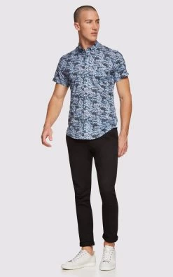 Oxford Men's Tottenham Palmtree Print Short Sleeve Shirt - Blue Multi -Fashion Menswear Shop e2196dea453e7129b08ac45c6b911d27