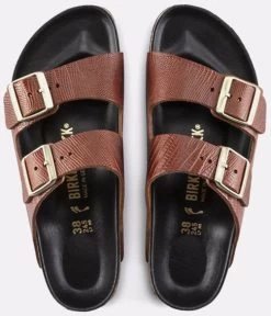 Birkenstock Arizona Embossed Smooth Leather Cognac Lizard Texture Sandals - Brown -Fashion Menswear Shop e41ba1be278f9eee558d4170c562c1ee