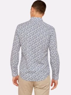 Oxford Men's Kenton Leaves Printed Shirt - White/Blue -Fashion Menswear Shop e43979f4fb1371e63147b108538eaf2e