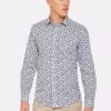Oxford Men's Kenton Leaves Printed Shirt - White/Blue
