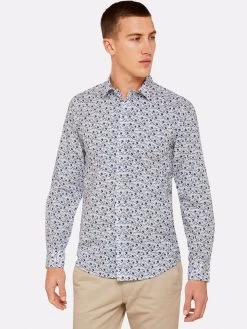 Oxford Men's Kenton Leaves Printed Shirt - White/Blue