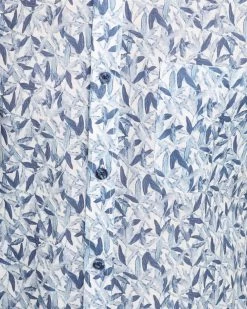 Oxford Men's Tottenham Linen Cotton Print Short Sleeve Shirt - Blue -Fashion Menswear Shop e51233b59cb210f59a50e3cc41bdbc85