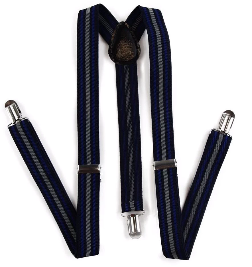 Mens Adjustable Black, Navy & Grey Striped Patterned Suspenders 4 Mens Adjustable Black, Navy & Grey Striped Patterned Suspenders - Image 4