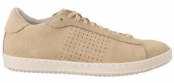 La Scarpa Italiana Beige Suede Perforated Lace Up Sneakers Shoes