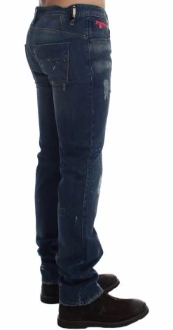 Costume National Blue Wash Paint Slim Fit Pants Jeans -Fashion Menswear Shop e755819ec27781b07d118502538ab21a