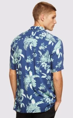 Oxford Men's Putney Floral Printed Short Sleeve Shirt - Green/Blue -Fashion Menswear Shop e77eaadba2b635693299229eb7e79a2d