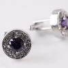 Mens Silver Circular Purple Diamond Cufflinks