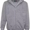 New Men's Zip Up Fleece Lined Hoodie Hooded Basic Plain Jacket Sports Casual Gym - Grey