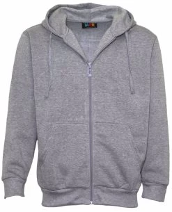 New Men's Zip Up Fleece Lined Hoodie Hooded Basic Plain Jacket Sports Casual Gym - Grey