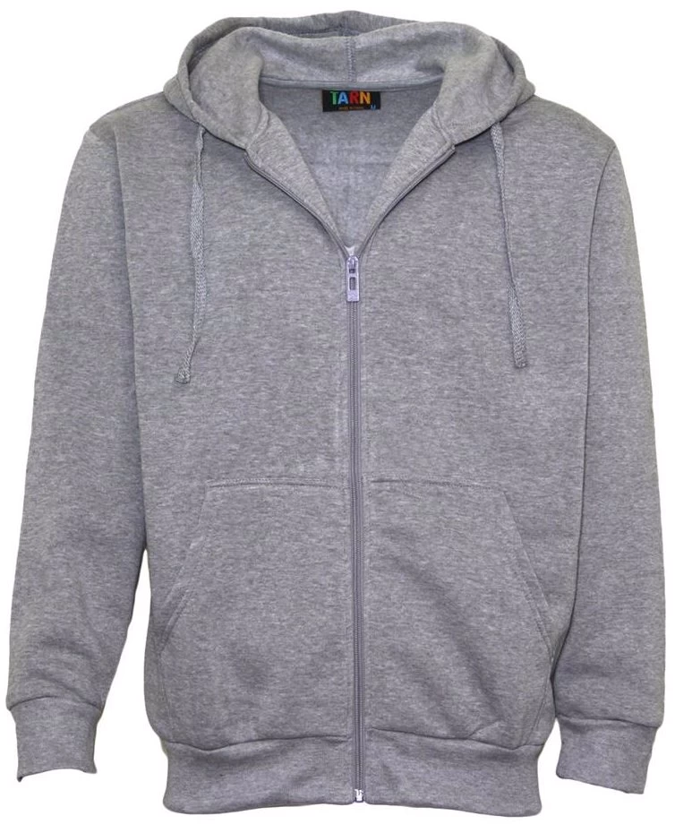 New Men's Zip Up Fleece Lined Hoodie Hooded Basic Plain Jacket Sports Casual Gym - Grey