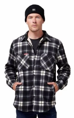 Mens Hard Yakka Legends Sherpa Fleece Jacket Shirt Black/Grey With Free Beanie