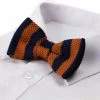 Mens Navy And Bronze Thick Vertical Striped Knitted Bow Tie