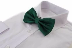 Mens Bottle Green Plain Coloured Checkered Bow Tie