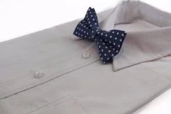 Mens Blue Grey & White Cord Polka Dot Patterned Bow Tie