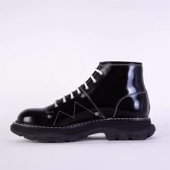Alexander McQueen White Laces Black Leather Ankle Boots -Fashion Menswear Shop efa2e83e220d4f802886182ac079f69e