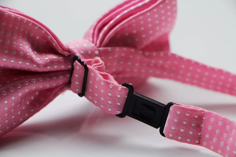 Mens Light Pink Plain Coloured Bow Tie With White Polka Dots 2 Mens Light Pink Plain Coloured Bow Tie With White Polka Dots - Image 2